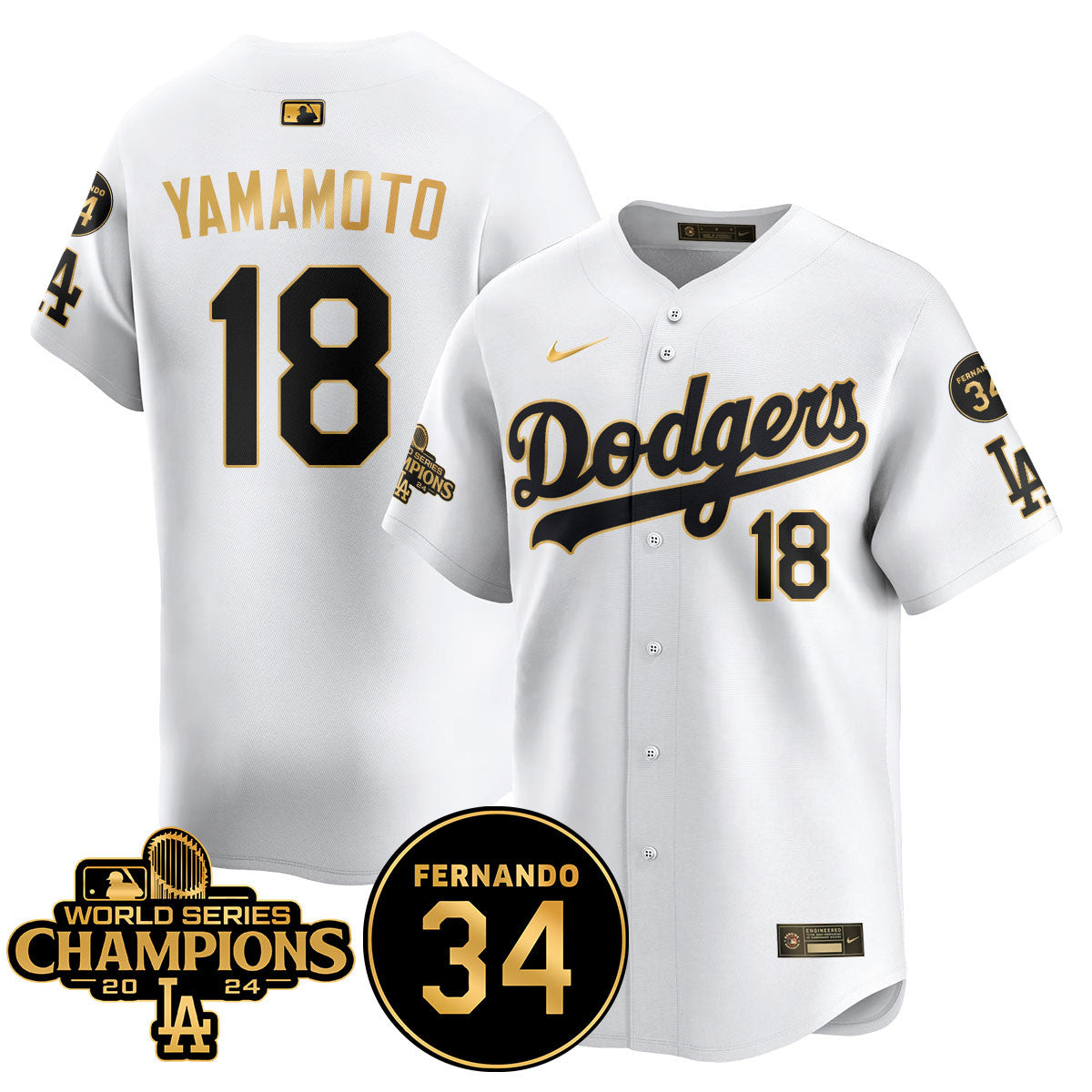LA Dodgers - World Series Champions 2024/Fernando Valenzuela Memorial Jersey - All Stitched N1