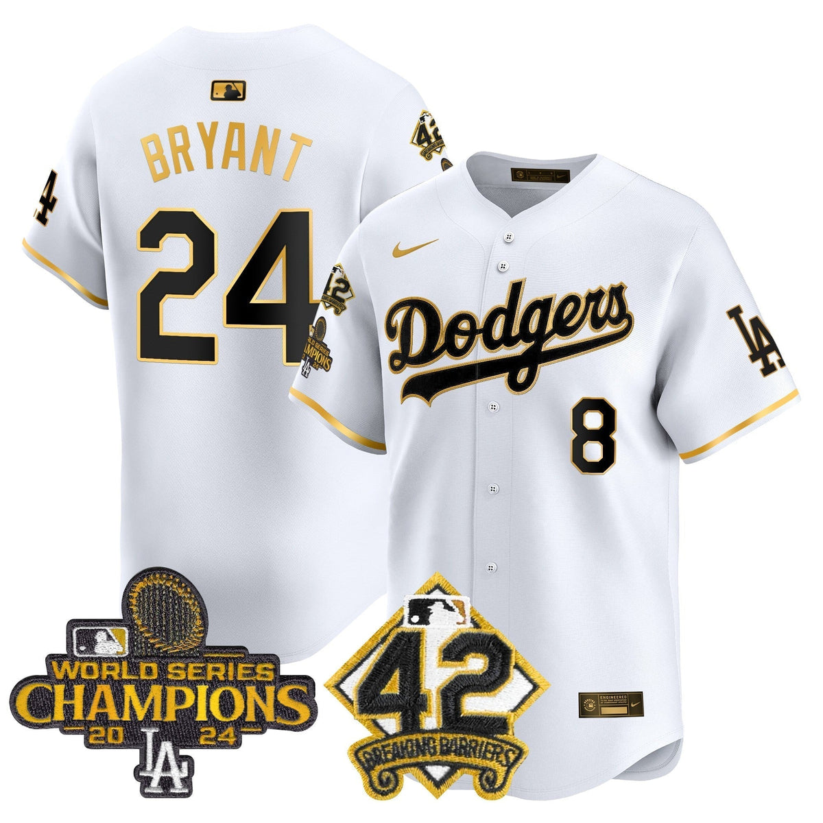Dodgers 2024 World Series Champions & Jackie Robinson Patch Vapor Premier Limited Jersey - All Stitched
