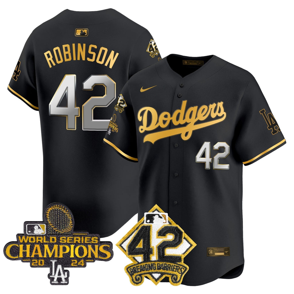 Dodgers 2024 World Series Champions & Jackie Robinson Patch Vapor Premier Limited Jersey - All Stitched