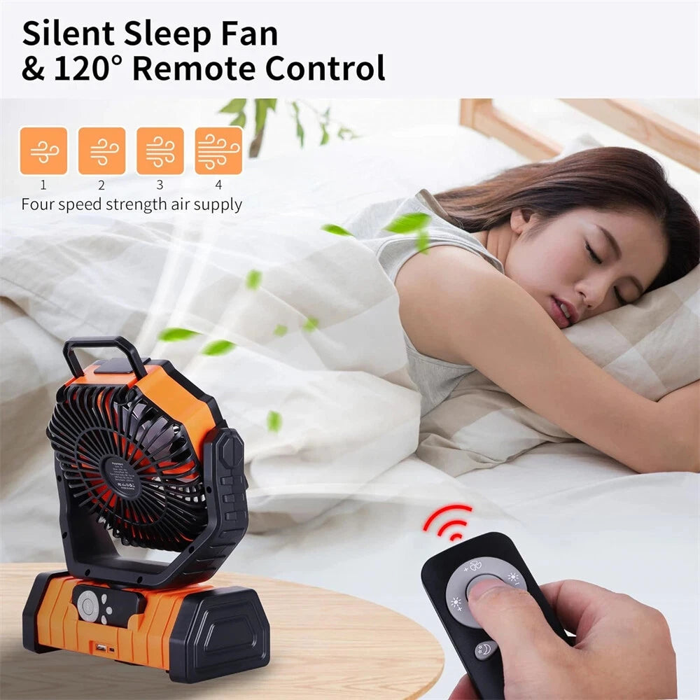 20000mAh Battery Operated Fan Portable Rechargeable Desk/Camping Fan with LED Light and Hook Outdoor Fan for Tent Car Trip