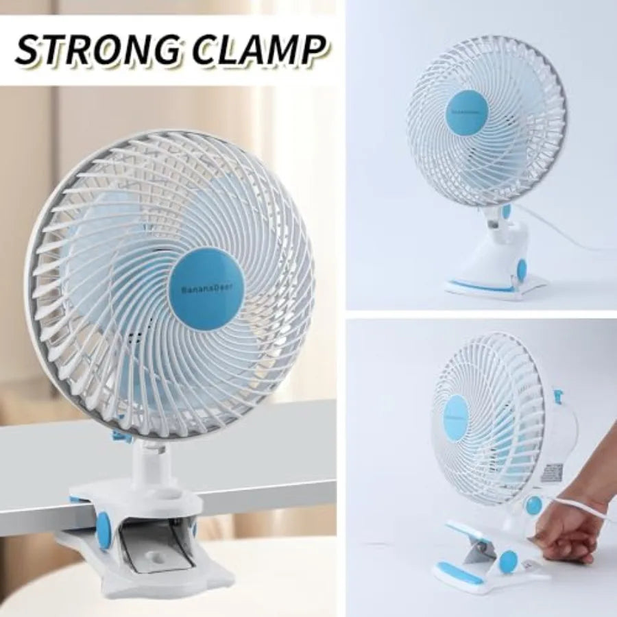 Oscillating Clip on Fan 9-Inch With Remote control Portable Desk Fan Adjustable Tilt w/Sturdy Clamp 3 Speed 3 Timer Shaking Fan