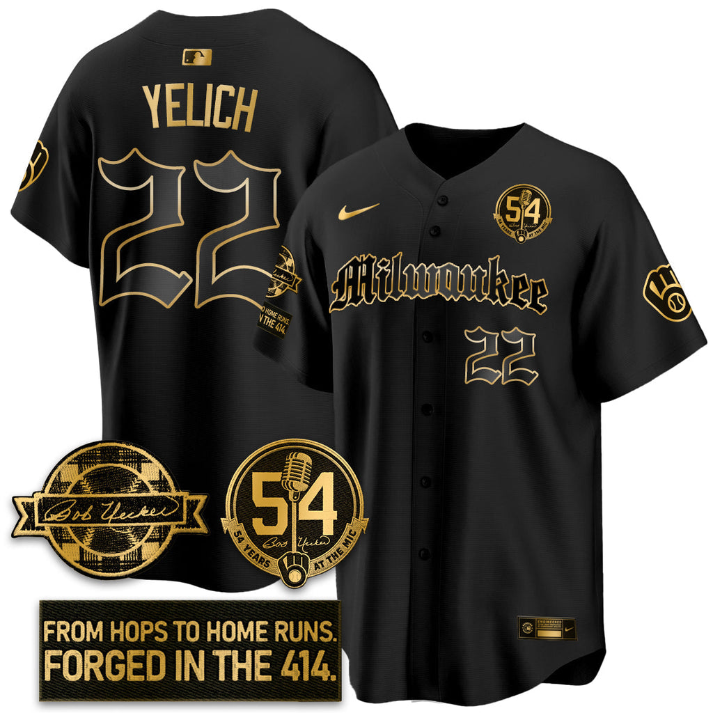 MIL Bob Uecker Patch Vapor Premier Limited Jersey - Gothic Edition - All Stitched