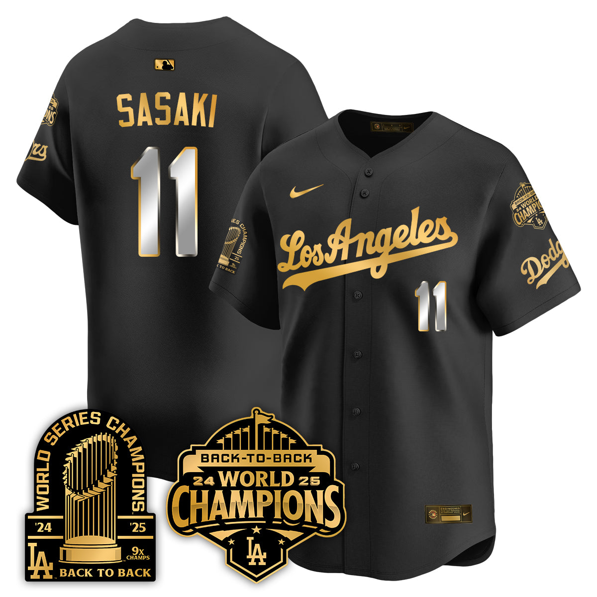 Los Angeles Dodgers Gold Collection Vapor Limited Jersey - 9x & B2B Champs - All Stitched